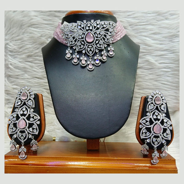 Jain Jewellers Silver Plated AD Choker Necklace Set