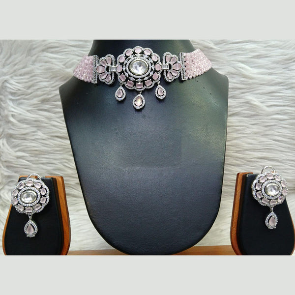 Jain Jewellers Silver Plated AD Choker Necklace Set