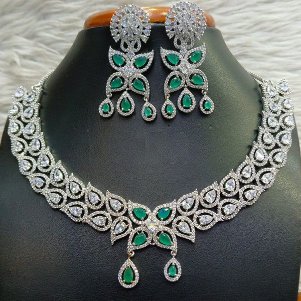 Jain Jewellers Silver Plated AD Necklace Set