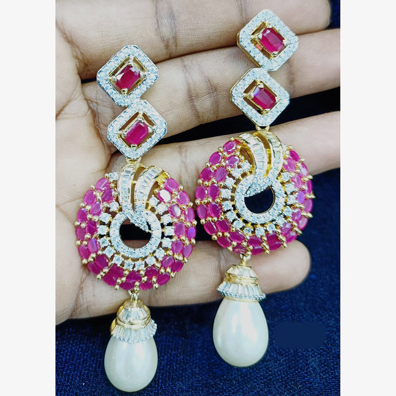 Jain Jewellers Gold Plated Ad Stone Dangler Earrings