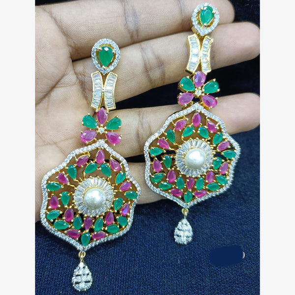 Jain Jewellers Gold Plated Ad Stone Dangler Earrings