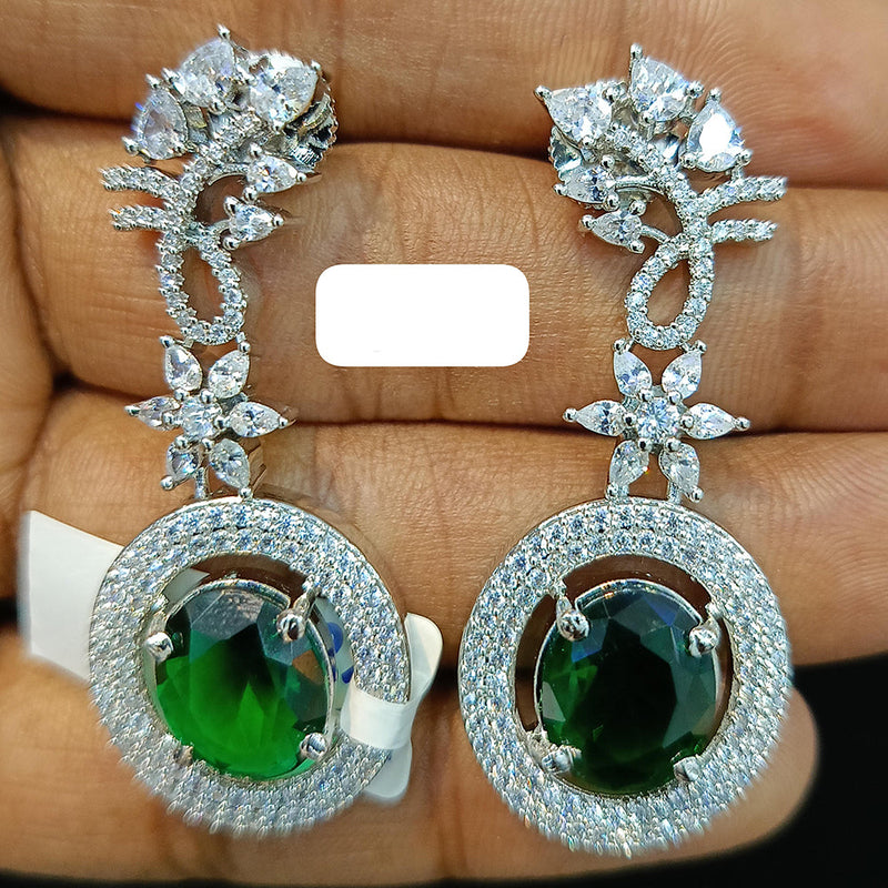 Jain Jewellers Silver Plated AD Dangler Earrings