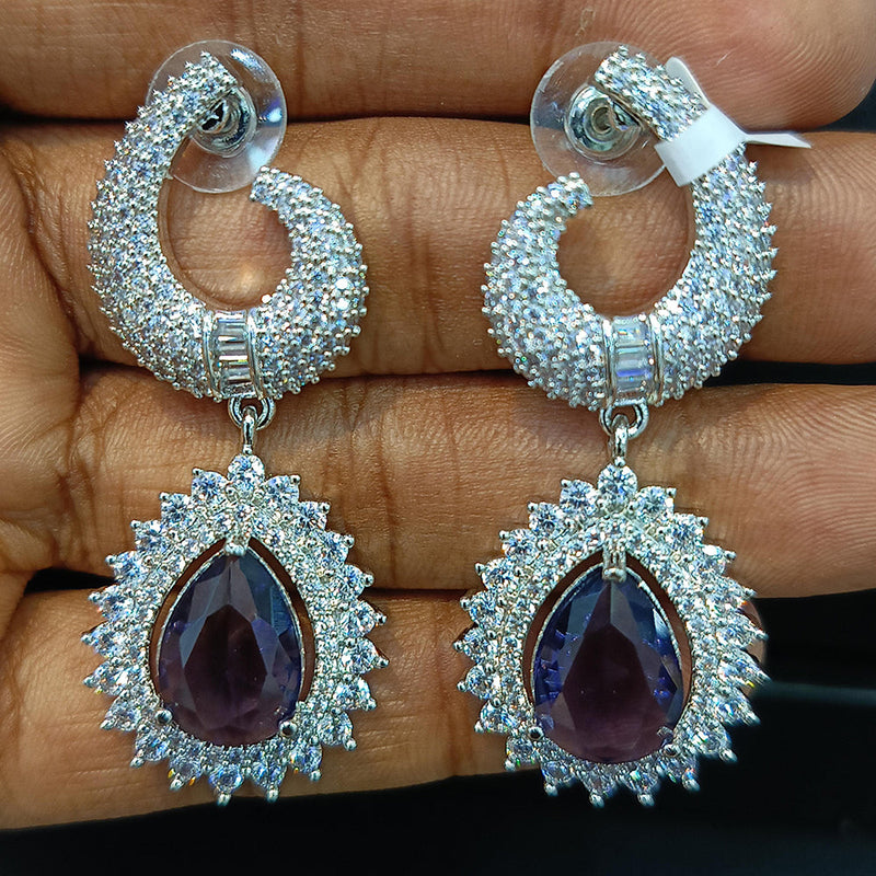 Jain Jewellers Silver Plated AD Dangler Earrings