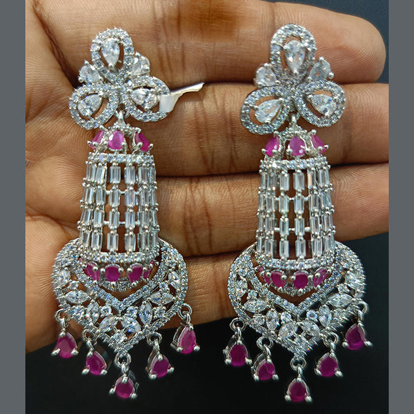 Jain Jewellers Silver Plated AD Dangler Earrings