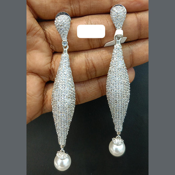 Jain Jewellers Silver Plated AD Dangler Earrings