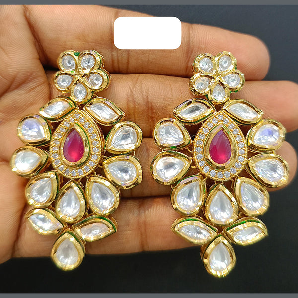 Jain Jewellers Gold Plated Polki Kundan Dangler Earrings