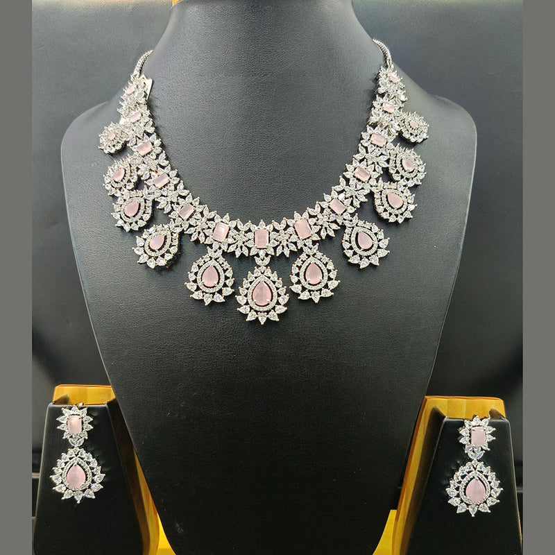 Jain Jewellers Silver Plated AD Necklace Set