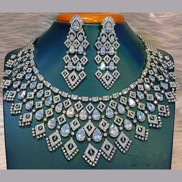 Jain Jewellers Silver Plated AD Necklace Set