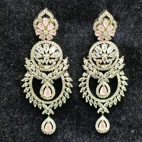 Jain Jewellers Silver Plated AD Dangler Earrings