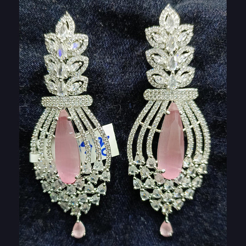 Jain Jewellers Silver Plated AD Dangler Earrings