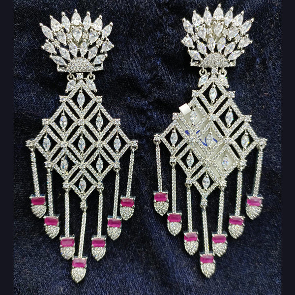 Jain Jewellers Silver Plated AD Dangler Earrings