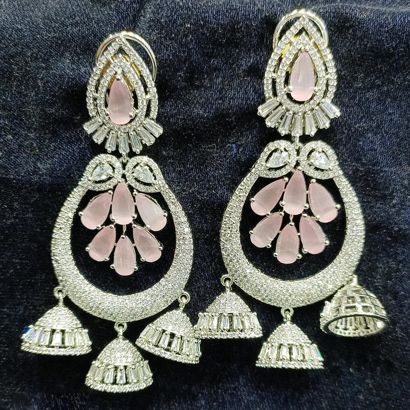 Jain Jewellers Silver Plated AD Dangler Earrings