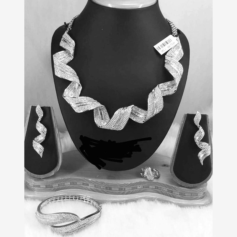 Jain Jewellers Silver Plated AD Necklace Set