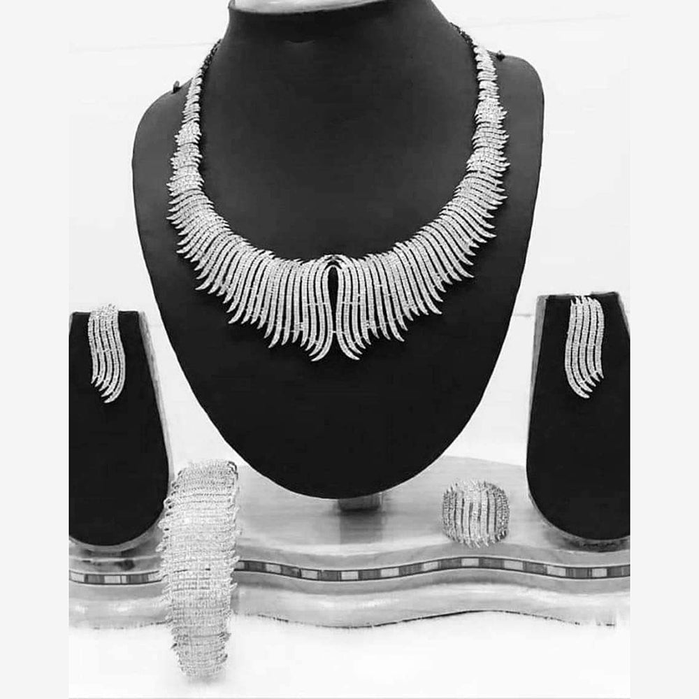 Jain Jewellers Silver Plated AD Necklace Set