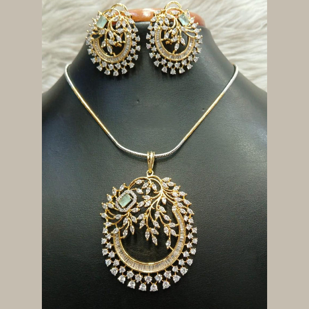 Jain Jewellers Gold Plated AD Pendant Set Mint Green