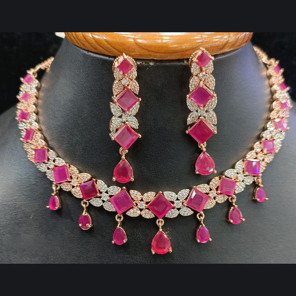 Jain Jewellers Rose Gold Plated AD Choker Necklace Set