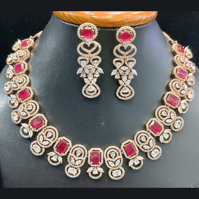 Jain Jewellers Rose Gold Plated AD Choker Necklace Set