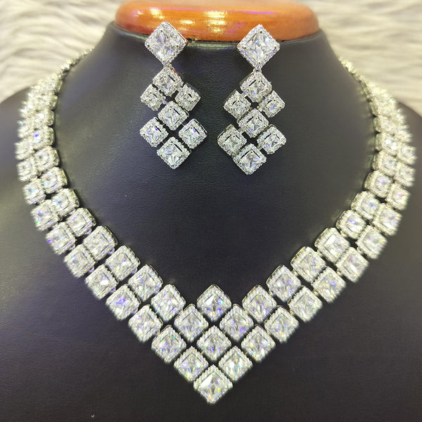 Jain Jewellers Silver Plated AD Necklace Set