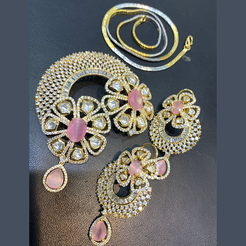 Jain Jewellers Gold Plated AD Pendant Set