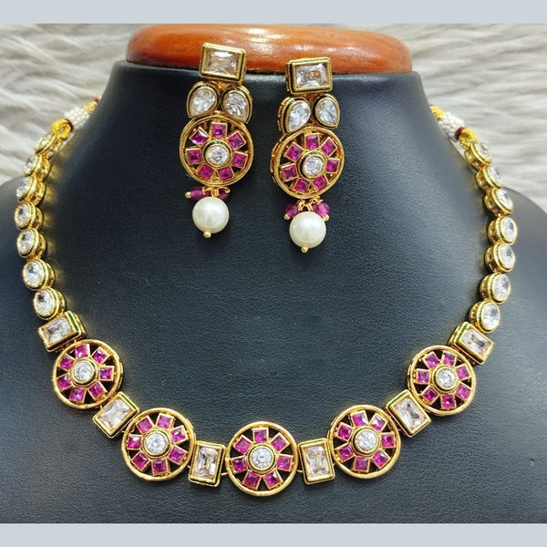 Jain Jewellers Gold Plated Polki Kundan Necklace Set