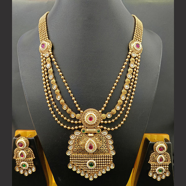 Jain Jewellers Gold Plated Kundan Stone And Pearl Long Necklace Set