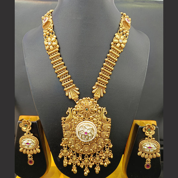 Jain Jewellers Gold Plated Polki Kundan Stone And Pearl Long Necklace Set