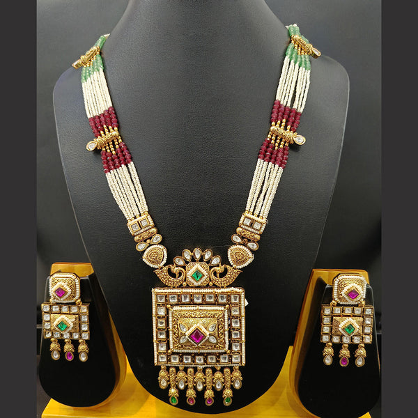 Jain Jewellers Gold Plated Kundan Stone And Pearl Long Necklace Set