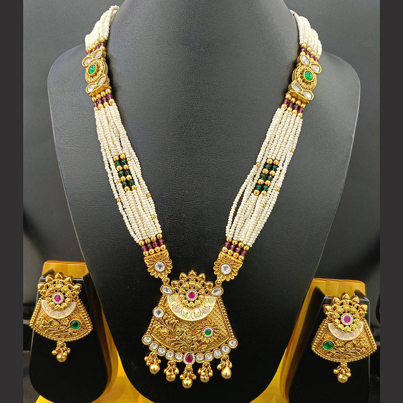 Jain Jewellers Gold Plated Kundan Stone And Pearl Meenakari Long Necklace Set