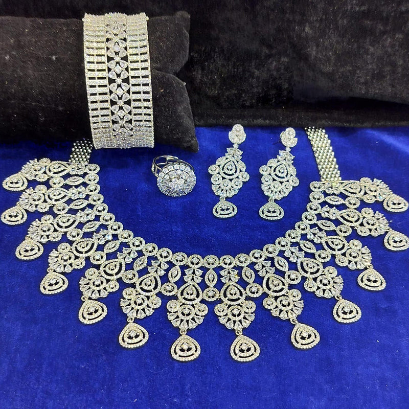 Jain Jewellers Silver Plated AD Stone Combo Set