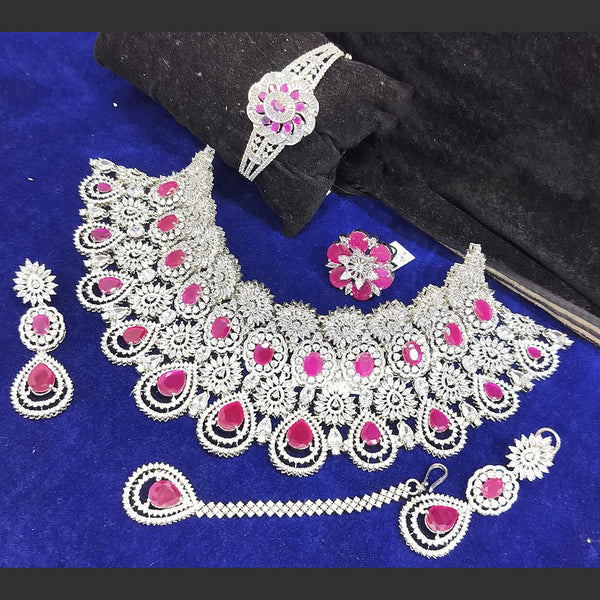 Jain Jewellers Silver Plated AD Stone Combo Set