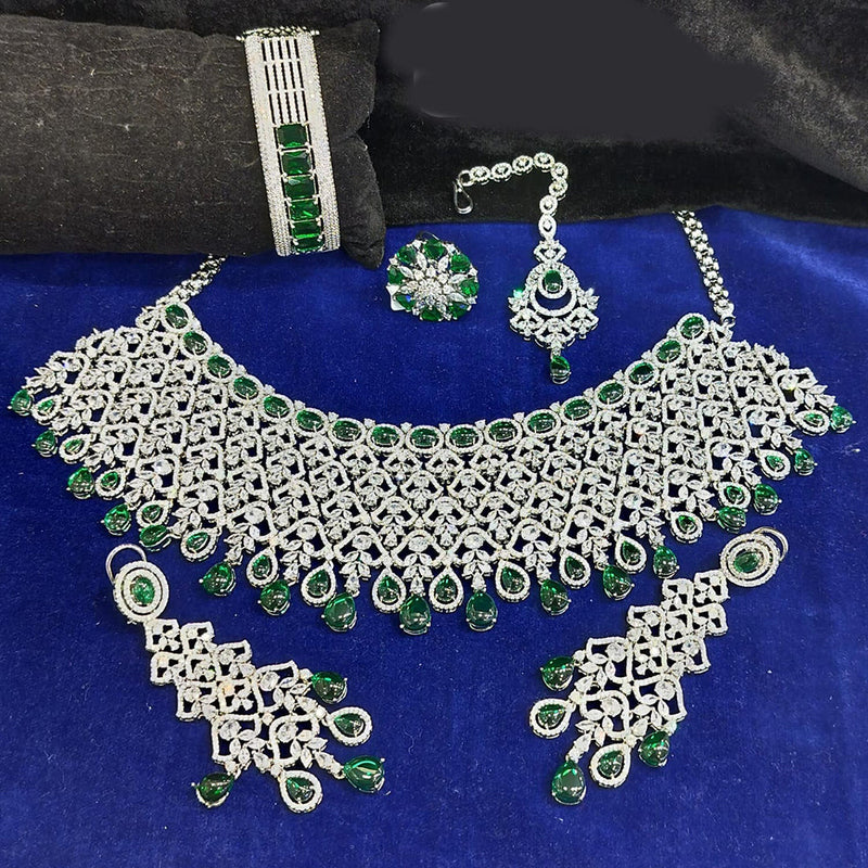 Jain Jewellers Silver Plated AD Stone Combo Set