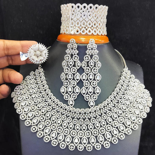 Jain Jewellers Silver Plated AD Stone Combo Set