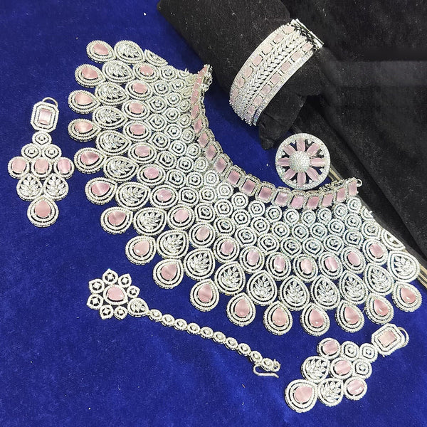 Jain Jewellers Silver Plated AD Stone Combo Set