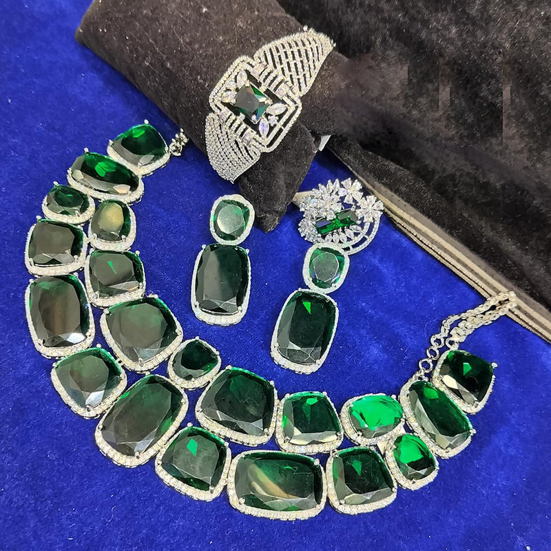 Jain Jewellers Silver Plated AD Stone Combo Set