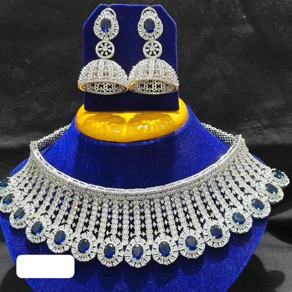 Jain Jewellers Silver Plated AD Choker Necklace Set