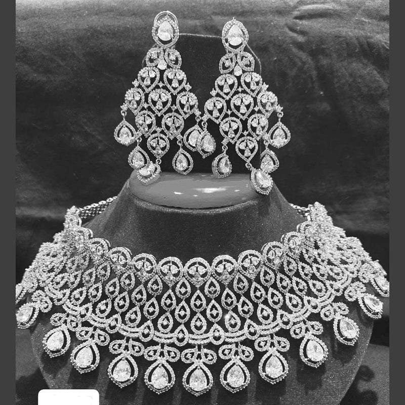 Jain Jewellers Silver Plated AD Choker Necklace Set