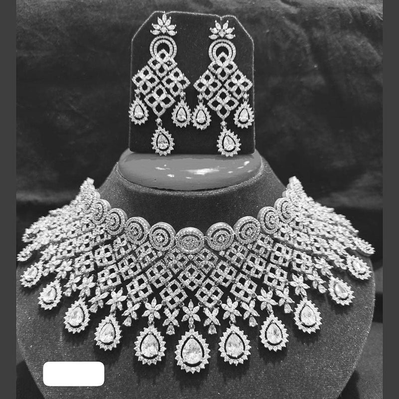 Jain Jewellers Silver Plated AD Choker Necklace Set