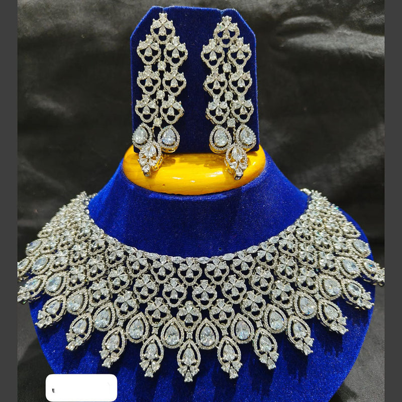 Jain Jewellers Silver Plated AD Choker Necklace Set