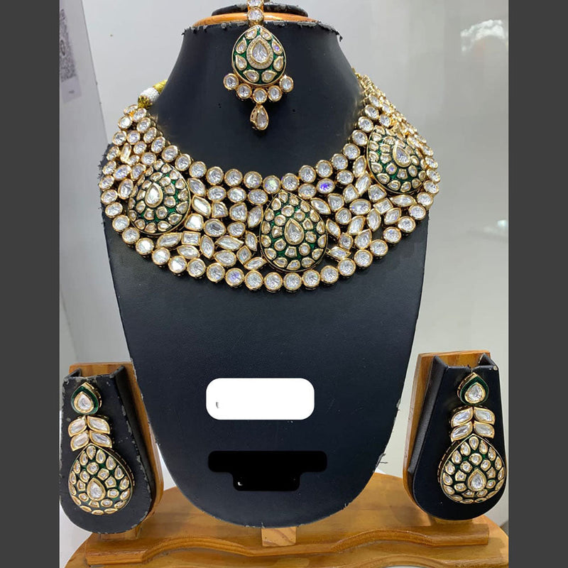 Jain Jewellers Gold Plated Polki Kundan Stone And Pearls Choker Necklace Set