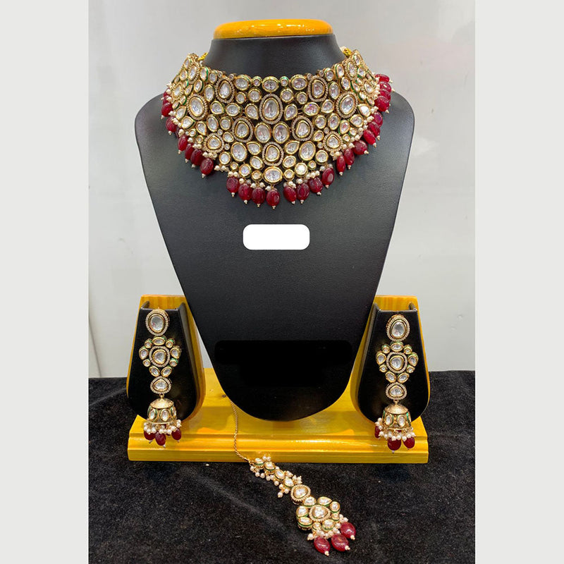 Jain Jewellers Gold Plated Polki Kundan Stone And Pearls Choker Necklace Set