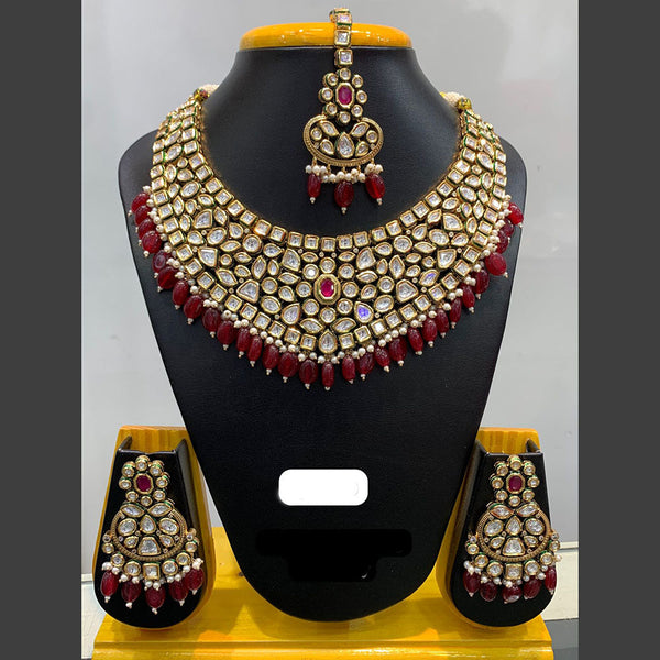 Jain Jewellers Gold Plated Polki Kundan Stone And Pearls Choker Necklace Set