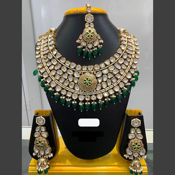 Jain Jewellers Gold Plated Polki Kundan Stone And Pearls Choker Necklace Set