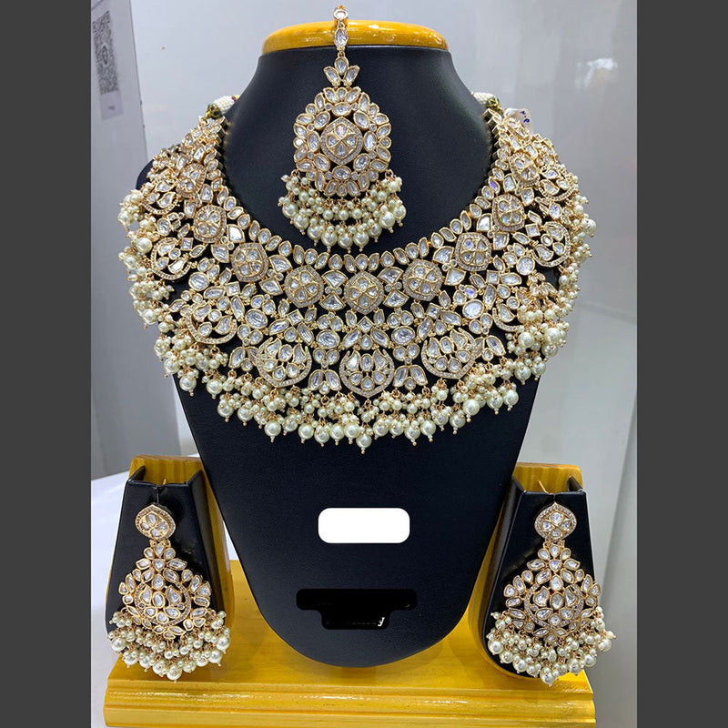 Jain Jewellers Gold Plated Polki Kundan Stone And Pearls Choker Necklace Set