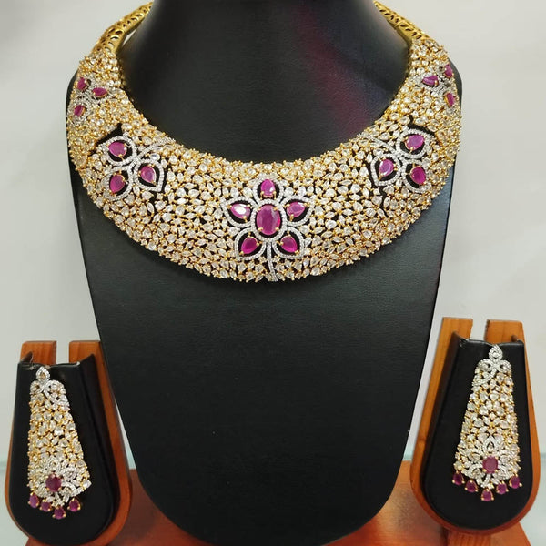 Jain Jewellers Gold Plated AD Choker Necklace Set