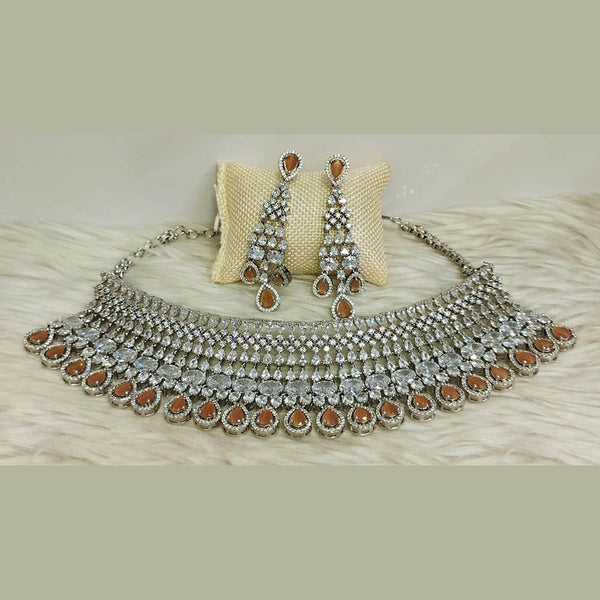 Jain Jewellers Silver Plated AD Necklace Set