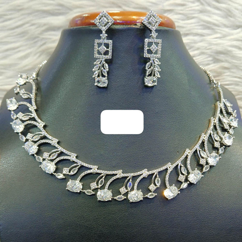 Jain Jewellers Silver Plated AD Choker Necklace Set