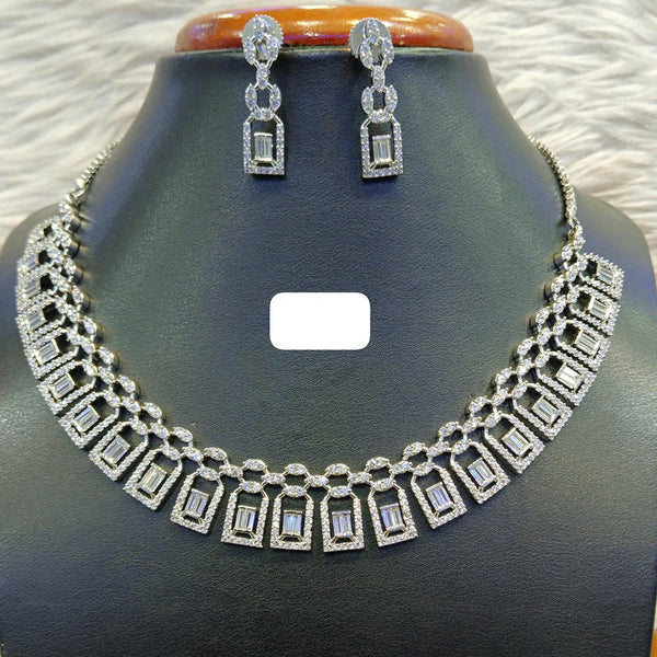 Jain Jewellers Silver Plated AD Choker Necklace Set