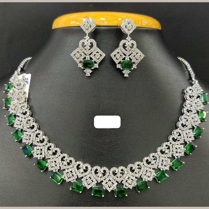 Jain Jewellers Silver Plated AD Choker Necklace Set