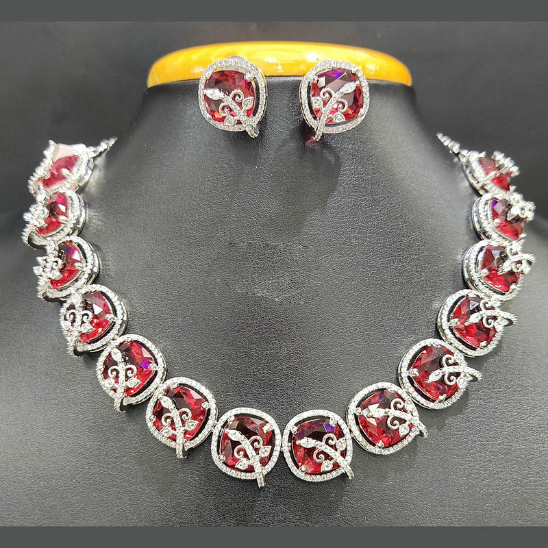 Jain Jewellers Silver Plated AD Choker Necklace Set