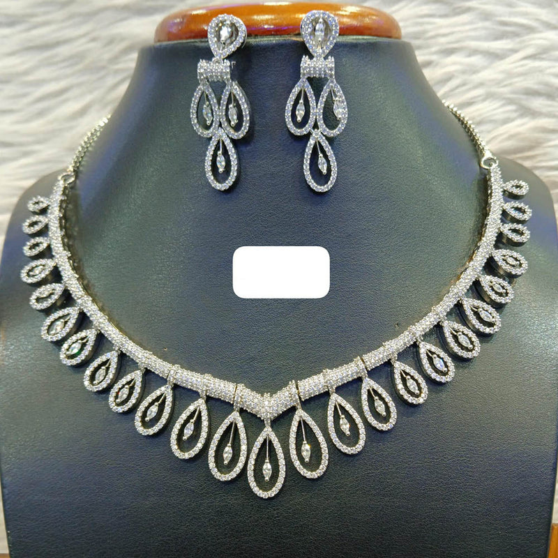 Jain Jewellers Silver Plated AD Necklace Set